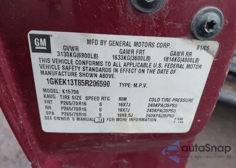 2005 GMC Yukon Slt z USA, uszkodzony, nr VIN 1GKEK13T85R206590